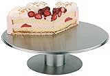 APS drehbare Premium Tortenplatte, Ø 30,5 cm, H: 9 cm, stabile Servierplatte aus rostfreiem Edelstahl, sehr standfest mit möbelschonender Unterseite, Kuchenplatte zum Dek