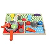 Kinderküche Spielküche Aus Holz, Kinder Küche Spielspielzeug Set Mit Gemüse, Spatel, Topf, Tragbar Lernspielzeug Spielküche Als Perfekte Vorbereitung Geschenk Fü