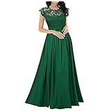 Abendkleid für Damen Spitze-Partykleid mit Chiffon-Nähten Bodenlanges Maxikleid mit Empire-Taille Einfarbiges Swingkleid Ballkleid Cocktailkleid(XL,Grün)
