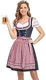 BENNIES Dirndl Damen midi Trachtenkleid Damen Trachtenrock Trachtenmode Kleid Dirndlbluse für Oktoberfest Rosa 36