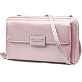Handy Umhängetasche Damen Handytasche zum Umhängen Leder Handy Schultertasche Geldbörse Damen Klein Crossbody Tasche Handy mit 12 Kartenfächer Handytasche Geldbeutel für Handy unter 6.5 Zoll (Rosa)