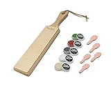 BACHER Premium Leder Streichriemen set. Doppelseitiger Abziehleder mit 4 x 7g Polierpaste. Paddelgriff aus Hartholz, mit 1/8' starkem, rindengegerbtem Juchtenleder bezog