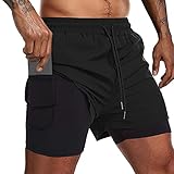 COOFANDY Herren 2-in-1 Workout Lauf-Shorts, schnell trocknend, leicht, Fitnessstudio, Training, kurze Hose, athletischer Jogger mit Taschen - Schwarz - M