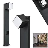 LED Außenwegeleuchte Swanek, Wegebeleuchtung aus Metall in schwarz u. weißen Kunststoff, 1 x LED 12 Watt, Leuchtenschirm ist um 350° drehbar, Außenlampe mit Steckdose, 3000 Kelvin, 600 L