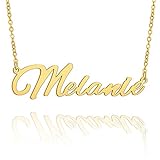 BUREI Namenskette Personalisiert Silber Damen Halskette mit Namen Rosegold/Gold Vergoldet Kette Melanie Geschenk für Freuen, Herren, Freundin, Mutter , Schw