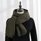 ZEDINGONELINE Frauenschal Frauen verdicken Feste Farbe Schal Hijab mit Quaste Schal Dame Wrap Warme weiche Kopfschals Großer Frühling Winter warm Mann Schal (Color : Army Green)