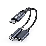 USB C auf 3.5 mm Kopfhörer-Adapter und Ladegerät, 2-in-1 Typ C auf AUX-Audio-Buchse, Hi-Res DAC und schnelles Laden, Huawei P40/P30/P20 Pro, Pixel 4XL (Grau)