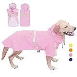 Regenmantel Hund, Regencape Hund mit Reflektierenden Streifen Hunderegenmantel Verstellbarer Wasserdicht Hunde Regenjacke mit Kapuze und Kragenloch, für Kleine Mittelgroße und Große Hunde,S Pink