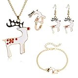 Damenkette Armband Drop Ohrringe Halskette Santa Suits Elk Deer Ohrringe Schmuck Weiß/Rot/Grün Zu Weihnachten Vierteiliger Anzug/Ring/Ringe-Weiß