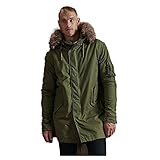 Superdry Herren Parka mit Kunstfellbesatz Verwaschenes Kaki XL