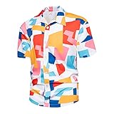 ENYY Herren Hawaiihemd Ort-Ärmel gedruckt Strand Party Casual Camp Button Down Tropical Holiday Beach Shirts Casual Tops Streetwear Blusen, weiß, M