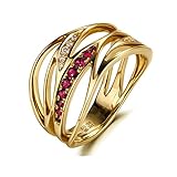 ANAZOZ Echtschmuck Damen Ring 18 Karat Gelbgold Gebogener Hohl Bandring Ringe für Frauen 0.12ct Rubin Verlobungsring Ehering Diamant Ringe Größe 63 (20.1)