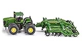 siku 1856, John Deere 9630 Traktor mit Amazone Centaur Grubber, 1:87, Metall/Kunststoff, Grün, Hochklappbare Grubb