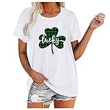 GODKS Rundhals T-Shirt Damen St. Patricks Day Gedruckt Kurzarm Pullover Bluse Lässige Lose Tunika Crew Neck Oberteile Frauen Teenager Mädchen Hemd Vintage Longshirt Basic Top