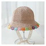 xiaoruiarui Sonnenhut breiter Krempe-Diskette Sommer-Hüte für Kinder Spitze-Strand-Kuppel-Eimer-Hut Femme-Schatten-Stroh 49-52cm (Color : Pink, Size : Child49-52cm)