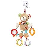 Fehn 091878 Activity-Spieltier Teddy – Motorikspielzeug zum Aufhängen mit Spiegel & Ringen zum Beißen, Greifen und Geräusche erzeugen – Für Babys und Kleinkinder ab 0+ M