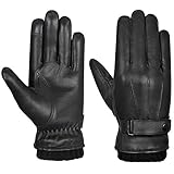 Oro Herren-Handschuhe aus echtem Leder | warme Handschuhe für den Winter, Touchscreen, mit Fleece gefüttert, kaltes Wetter, Lederhandschuhe zum Autofahren, Freizeit, Outdoor-Sport Gr. 85, schwarz Rib