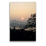 CALVENDO Premium Textil-Leinwand 50 x 75 cm Hoch-Format Sonnenuntergang am Mekong River, Laos, Leinwanddruck von Magic-Ey