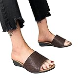 koperras Damen Hausschuhe, Große Größe Mode Freizeit Open Toe Flache Schuhe Leichtgewicht Slippers Sommerschuhe Schwarz Khaki B