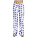 Karierte Hose Damen Baumwolle Plaid Pyjamahosen Lose Home Hosen Schlafanzughose Damen Lang Schlafanzug Pyjamahose Nachtwäsche Freizeithose Kariert Schlafhose mit Taschen und Kordelzug