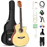 Vangoa 3/4 Elektro Akustische Gitarre Cutaway 36 Zoll E-Akustikgitarre mit 2 Band Equalizer, Eingebauter Tuner, Anfänger Kits, Natü