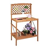 Relaxdays Pflanztisch, klappbarer Gartenarbeitstisch, HBT: 151,5 x 91 x 62 cm, Garten, Pflanzbank mit Ablage, Hellb