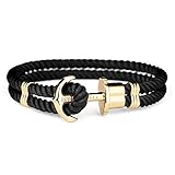 PAUL HEWITT Anker Armband Herren und Damen PHREP - Anker Armband Nylon (Schwarz), Segeltau Armband für Männer und Frauen mit Anker Schmuck aus IP-Edelstahl (Gold)