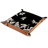 AMEILI Schmucktablett aus Leder mit Schnappverschluss, für Schlüssel, Telefon, Münzen, Geldbörse, Uhren usw., Kaffeebraun, japanische weiß