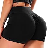 INSTINNCT Damen Geraffte Booty Shorts Kurz Leggings Hohe Taille mit Bauchkontrolle Short Schwarz L