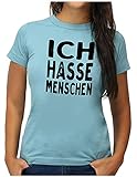 OM3® Statement T-Shirt | Damen | Ich Hasse Menschen Fun Spruch | XXL, Hellb