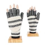 kaixinbukaixin Gestrickte Fingerlose Handschuhe mit Flip Top Plüsch Gestreifte Handschuhe Cartoon Flip Cover Handschuhe Winter Warme Fäustlinge,Schw