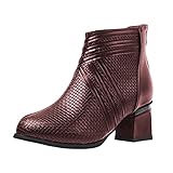 Damen Stiefeletten Ankle Boots mit Blockabsatz Retro-Stil Kurze Stiefel Spitzschuh High Heel Schuhe Schnürsenkel Frauen Klassischer Bequem Spitzschuhe Kurze Stiefeletten Herbst W
