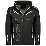 Geographical Norway Herren Softshell Outdoor Jacke Rainman Turbo-Dry Kapuze (Schwarz - Silber, L)