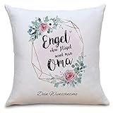 Engel Oma Flauschige Kissenhülle mit Sprüchen Personalisiert mit Namen Geschenke Geschenkideen für Oma zum Geburtstag