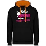 Sport Wandern Football & Co. - Echte Mädchen Spielen Tischtennis - XS - Schwarz/Orange - Tischtennis Geschenke - JH003 - Hoodie zweifarbig und Kapuzenpullover für Herren und D