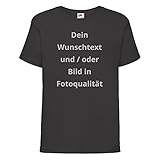 Kinder T-Shirt Bedrucken - Text und Bild individuell Jungen Mädchen T-Shirt Drucken Lassen | Personalisiert Farbe Schwarz, Größe 134/140