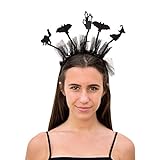 Oblique Unique® Haarreifen mit Fledermaus Hexe Katze Gespenster Haus Haarreif mit Glitzereffekt für Halloween Fasching Karneval Party Kostüm Schw