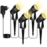Svater Gartenbeleuchtung, 4er Set 3W LED Gartenstrahler mit Stecker Gartenstrahler Warmweiß-LED Gartenleuchten mit Erdspieß IP65 Wasserdicht Gartenstrahler mit Stecker für Außen Garten R