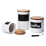 Sweese 804.101 Vorratsdosen Keramik mit Bambusdeckel, Memo für Kreidebeschriftung, 3er S