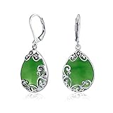 Bali Stil Teardrop Scroll Verziert Filigrane Scroll Gefärbt Quarz Simuliert Grün Jade Farbe Leverback Baumeln Ohrringe Für Frauen 925 Sterling Silb