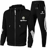 Bdexinwang Herren Hoodies Jacken Mit Kapuze Pullover Trainingsanzug Für Al-FA Ro-Meo Zipper Trainingsanzug Set Zweiteilig Geeignete Herren Und Damen Streifen Kapuzen Jacke + Hose,Schwarz,L