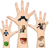 Haoxiang Pixel Party Favor Temporäre Tattoos für Videospiel Minecraft Birthday Party Dekorationen liefert für Kinder (10 Blatt)