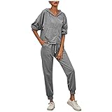 DUIGUN Damen Wintermode Einfarbig Hoodie Vollarm Freizeitanzug Bekleidungsset Jogginganzug Yogaanzug Trainanzug Oberteil Loungewear mit Taschen Jogginganzug Sportbekleidung Freizeitbekleidung