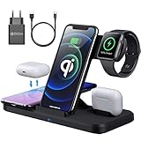 AMZLIFE Wireless Charger,15W Fast Kabellose Ladegerät,4 in 1 Induktive ladestation Kompatibel mit iPhone 12/11 Pro Max/XS/XR/X/8, Apple Watch SE/5/4/3,Airpods Pro/2,Samsung S21 Mit 18W QC 3.0 Adap