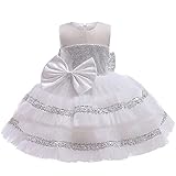 YILEEGOO Kleinkind Baby Mädchen Spitzenkleid Weihnachten Pailletten Bowknot mehrlagiges Partykleid Hochzeit Festzug Taufe Tutu Kleid 1-6 Jahre, weiß, 5-6 J