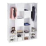 Relaxdays Kleiderschrank Stecksystem multifunktional, 20 Fächer, großer Kunststoff Garderobenschrank 180 x 146 cm, weiß