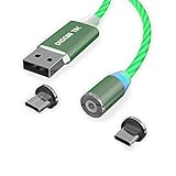 Multi 3-in-1 USB Ladekabel Innenkabel mit farbiger Beleuchtung Kfz Camping Reise Lkw Adapter LED magnetische Stecker USB-C USB-Micro i-Produkte (1 x 1m, Grün)