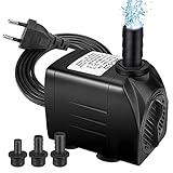 Wasserpumpe zerotop Wasserpumpe Tauchpumpe 400Gph 1500L/H Ultra Leise 21W Ultraleise Aquarium Springbrunnenpumpe mit 48 Stunden Anti-Trockenverbrennung, 6,9 Fuß High Lift, 6,56 Fuß Netzkabel, 2 Dü