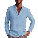 Dasongff Herren Hemd Herbst Winter Herren Langarm Sommerhemd Männer Regular Fit Freizeithemd Henley Shirt Einfarbig Langarmshirt T-Shirt Freizeithemden Strandhemd Businesshemd Men´s S