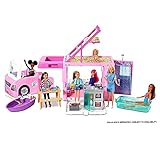 Barbie GHL93 - 3-in-1 Super Abenteuer-Camper, ca. 91 cm, umwandelbarer Camper für Puppen mit Pool, Pick-Up Truck, Boot und 50 Zubehörteilen, tolles Spielzeug Geschenk für Kinder von 3 bis 7 J